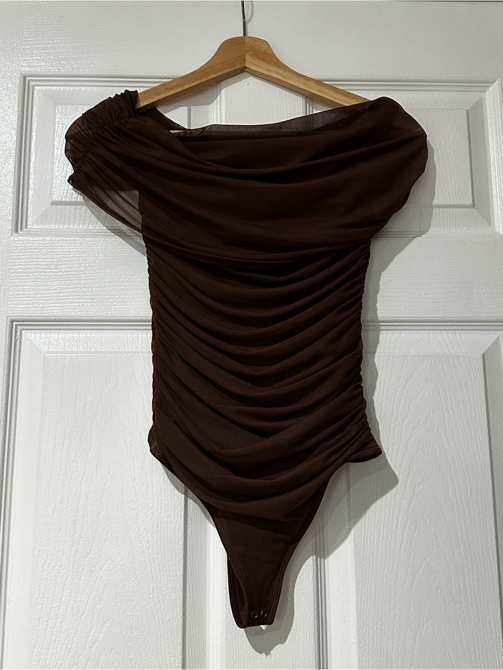 Abercrombie & Fitch Chocolate Brown Ruched One-Shoulder Bodysuit